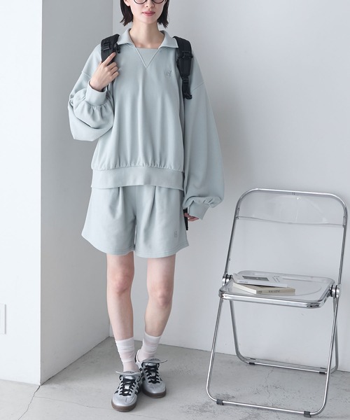 forksy.(フォルクシー)の「【forksy.】襟付き オーバーサイズスウェット& ショートパンツ セットアップ /ルームウェア(ルームウェア/パジャマ・レディース・ネイビー/オートミール/ミント・FREE)」の3枚目の写真