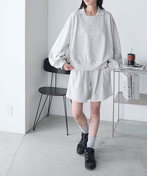 forksy.】襟付き オーバーサイズスウェット＆ ショートパンツ