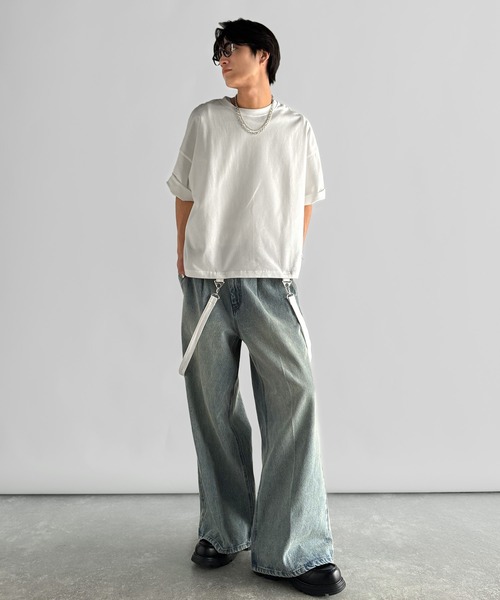 Classical Origin(クラシカルオリジン)の「【Classical Origin】「垂らすだけで差別化。」脱着式ベルトデザインショート丈Tシャツ/Belt Design Transformable Cropped T-Shirt(Tシャツ/カットソー・メンズ・チャコール/オフホワイト/ブラック・MEDIUM/LARGE/SMALL)」の8枚目の写真