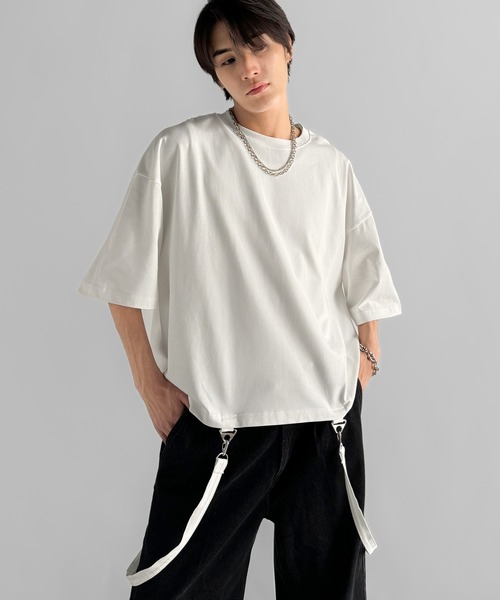 Classical Origin(クラシカルオリジン)の「【Classical Origin】「垂らすだけで差別化。」脱着式ベルトデザインショート丈Tシャツ/Belt Design Transformable Cropped T-Shirt(Tシャツ/カットソー・メンズ・チャコール/オフホワイト/ブラック・MEDIUM/LARGE/SMALL)」の6枚目の写真