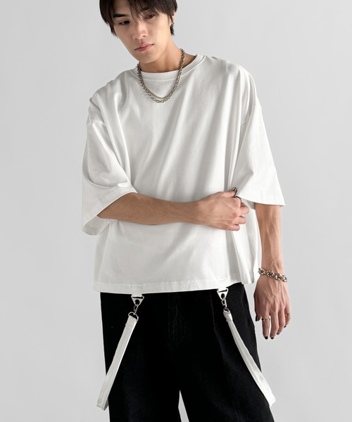 Classical Origin(クラシカルオリジン)の「【Classical Origin】「垂らすだけで差別化。」脱着式ベルトデザインショート丈Tシャツ/Belt Design Transformable Cropped T-Shirt(Tシャツ/カットソー・メンズ・チャコール/オフホワイト/ブラック・MEDIUM/LARGE/SMALL)」の10枚目の写真