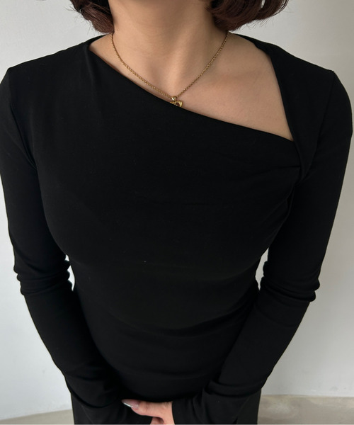 アシンメトリーカットアウト ロングワンピース FC25L009【Fano