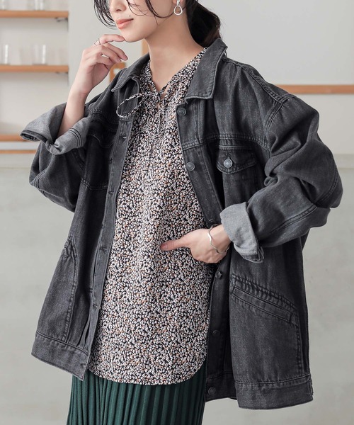 n'OrLABEL（ノアールレーベル）の「小花柄スキッパーブラウス（シャツ/ブラウス・レディース・ブラック/ブルー/レッド・2/1）」の12枚目の写真