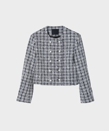 【CINOH/チノ】BLACK FORMAL TWEED NO COLLOR SHORT JK/ブラックフォーマルノーカラーショートツイードジャケット/オケージョン可