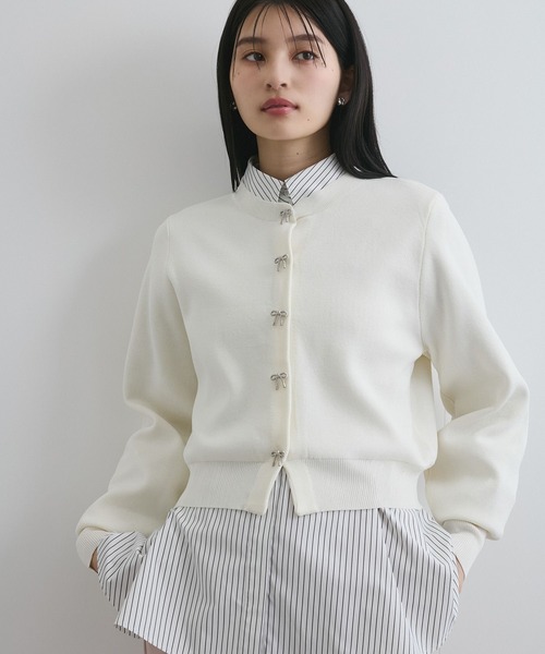 VIS(ビス)の「【洗える】ミラノリブリボンモチーフカーディガン(カーディガン/ボレロ・レディース・チャコールグレー/オフホワイト/ライトグリーン・FREE)」の6枚目の写真