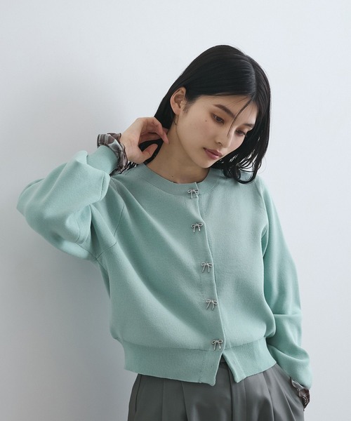 VIS(ビス)の「【洗える】ミラノリブリボンモチーフカーディガン(カーディガン/ボレロ・レディース・チャコールグレー/オフホワイト/ライトグリーン・FREE)」の9枚目の写真
