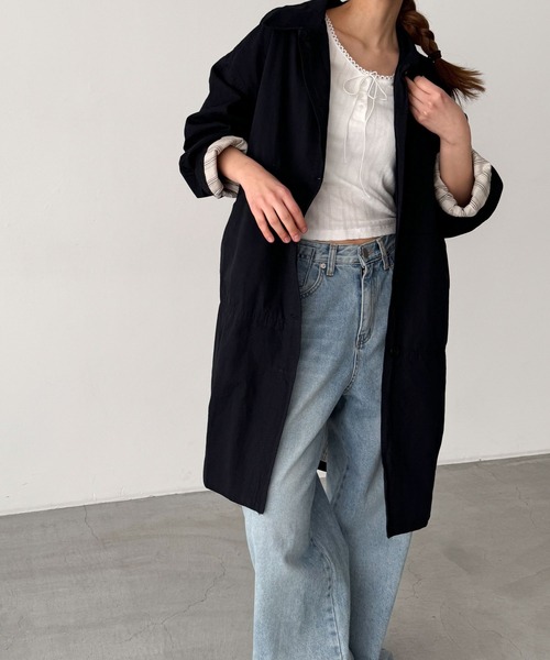 CANAL JEAN（キャナルジーン）の「diggity　コットンハーフコート（その他アウター・レディース・ブラック/ベージュ・ONE SIZE）」の2枚目の写真