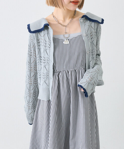 w closet(ダブルクローゼット)の「【SETアイテム】セーラー衿ハート柄キャミカーデ(カーディガン/ボレロ・レディース・アイボリー/ピンク/サックスブルー・FREE)」の2枚目の写真