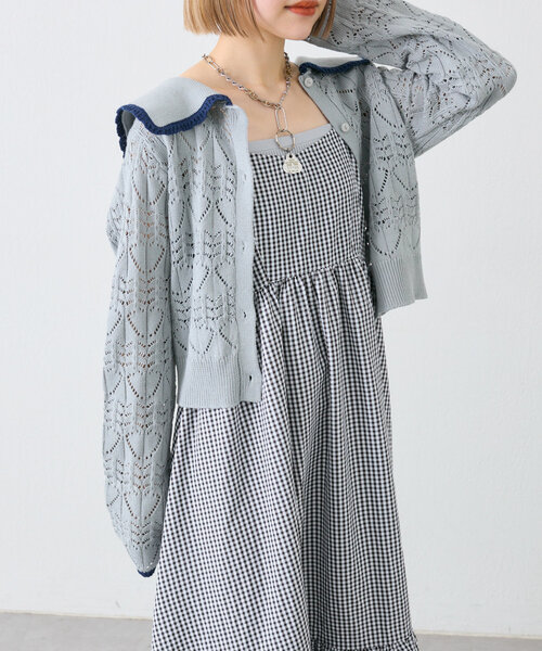 w closet(ダブルクローゼット)の「【SETアイテム】セーラー衿ハート柄キャミカーデ(カーディガン/ボレロ・レディース・アイボリー/ピンク/サックスブルー・FREE)」の17枚目の写真