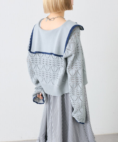 w closet(ダブルクローゼット)の「【SETアイテム】セーラー衿ハート柄キャミカーデ(カーディガン/ボレロ・レディース・アイボリー/ピンク/サックスブルー・FREE)」の19枚目の写真