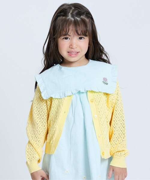 Seraph（セラフ）の「【ジュニア対応】ダイヤ透かし編みカーディガン（カーディガン/ボレロ・キッズ・オフホワイト/イエロー・90/100/110/120/80/130/140）」の2枚目の写真