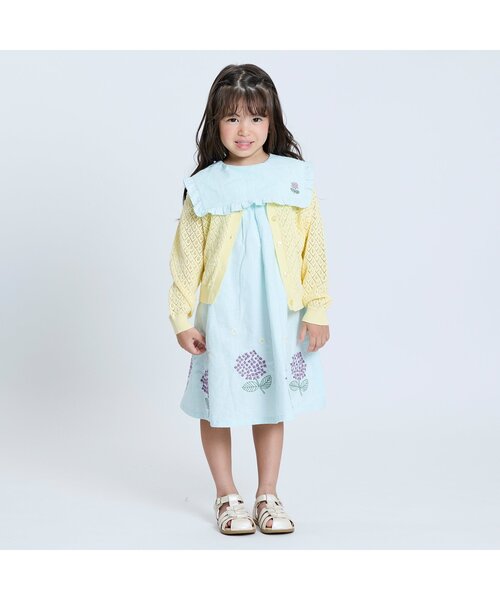 Seraph（セラフ）の「【ジュニア対応】ダイヤ透かし編みカーディガン（カーディガン/ボレロ・キッズ・オフホワイト/イエロー・90/100/110/120/80/130/140）」の3枚目の写真