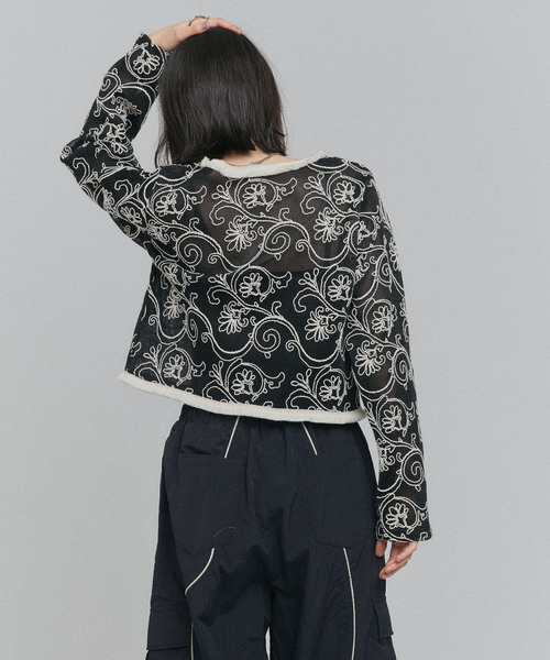 ELLEgirl（エルガール）の「コード刺繍メッシュカーディガン【ELLEgirl/エルガール】（カーディガン/ボレロ・レディース・ブラック/アイボリー・FREE）」の20枚目の写真