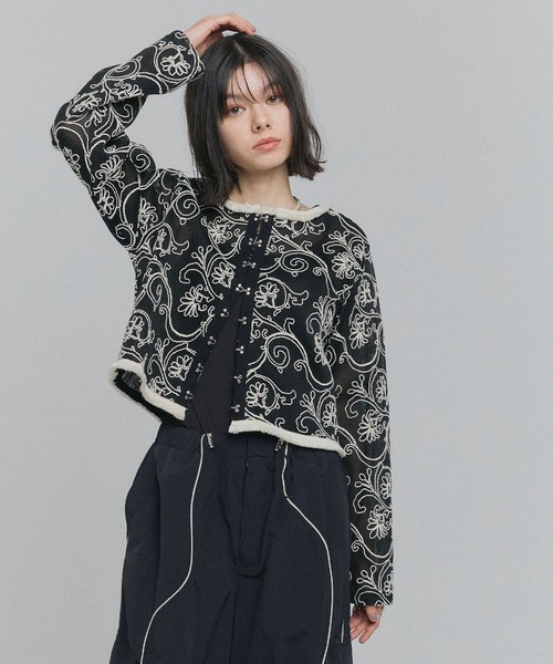 ELLEgirl（エルガール）の「コード刺繍メッシュカーディガン【ELLEgirl/エルガール】（カーディガン/ボレロ・レディース・ブラック/アイボリー・FREE）」の5枚目の写真