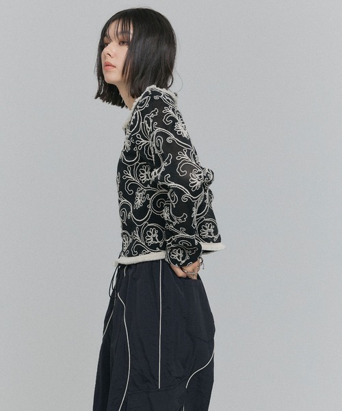 ELLEgirl（エルガール）の「コード刺繍メッシュカーディガン【ELLEgirl/エルガール】（カーディガン/ボレロ・レディース・ブラック/アイボリー・FREE）」の6枚目の写真