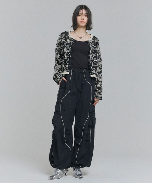 ELLEgirl（エルガール）の「コード刺繍メッシュカーディガン【ELLEgirl/エルガール】（カーディガン/ボレロ・レディース・ブラック/アイボリー・FREE）」の7枚目の写真