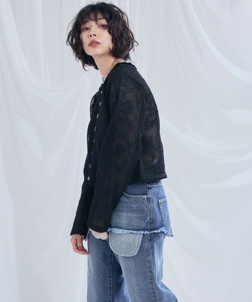 ELLEgirl（エルガール）の「コード刺繍メッシュカーディガン【ELLEgirl/エルガール】（カーディガン/ボレロ・レディース・ブラック/アイボリー・FREE）」の13枚目の写真