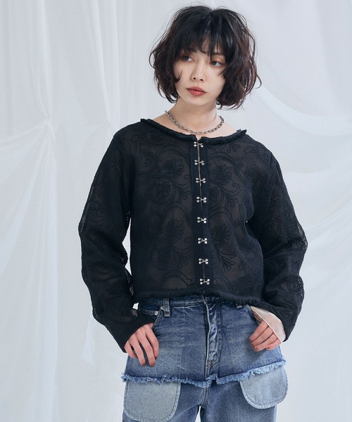 ELLEgirl（エルガール）の「コード刺繍メッシュカーディガン【ELLEgirl/エルガール】（カーディガン/ボレロ・レディース・ブラック/アイボリー・FREE）」の12枚目の写真