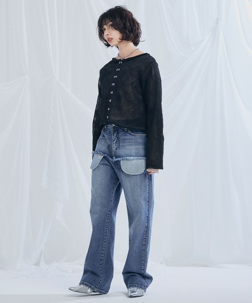 ELLEgirl（エルガール）の「コード刺繍メッシュカーディガン【ELLEgirl/エルガール】（カーディガン/ボレロ・レディース・ブラック/アイボリー・FREE）」の14枚目の写真