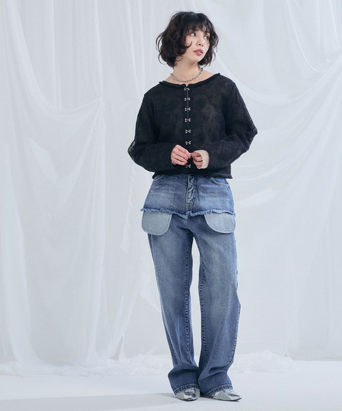 ELLEgirl（エルガール）の「コード刺繍メッシュカーディガン【ELLEgirl/エルガール】（カーディガン/ボレロ・レディース・ブラック/アイボリー・FREE）」の15枚目の写真