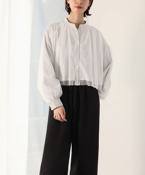 Ampirula（アンピルーラ）の「チュールレイヤードストライプクロップドシャツ（シャツ/ブラウス・レディース・ブラック/ブルー/ホワイト・FREE）」の7枚目の写真
