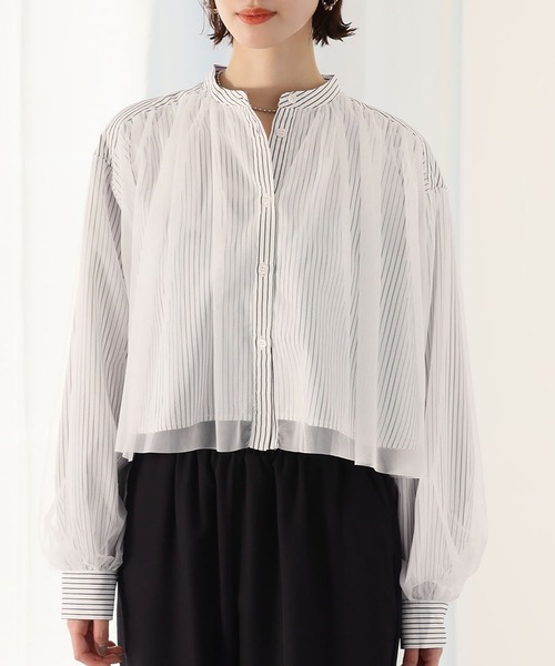 Ampirula（アンピルーラ）の「チュールレイヤードストライプクロップドシャツ（シャツ/ブラウス・レディース・ブラック/ブルー/ホワイト・FREE）」の8枚目の写真