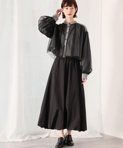 Ampirula（アンピルーラ）の「チュールレイヤードストライプクロップドシャツ（シャツ/ブラウス・レディース・ブラック/ブルー/ホワイト・FREE）」の9枚目の写真