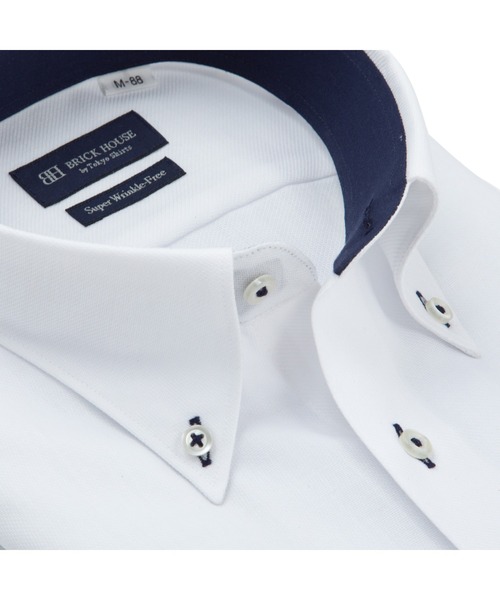 TOKYO SHIRTS（トウキョウシャツ）の「超形態安定ノーアイロン ボタンダウン 長袖ビジネスワイシャツ（ビジネスシャツ・メンズ・ホワイト・首回り39cm-裄丈88cm/首回り41cm-裄丈90cm/首回り42cm-裄丈90cm/首回り43cm-裄丈90cm/首回り45cm-裄丈82cm/首回り45cm-裄丈86cm/首回り45cm-裄丈90cm/首回り47cm-裄丈86cm/首回り47cm-裄丈90cm）」の2枚目の写真