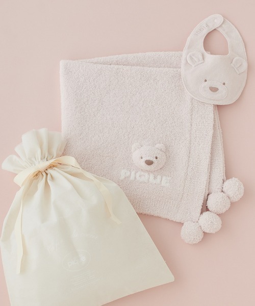 gelato pique（ジェラートピケ）の「【ラッピング済み】【BABY】パウダーベアブランケット＆スタイSET（ベビーギフト・キッズ・ベージュ/ピンク/ブルー・FREE）」の3枚目の写真