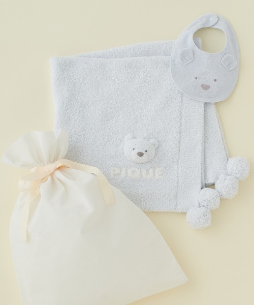 gelato pique（ジェラートピケ）の「【ラッピング済み】【BABY】パウダーベアブランケット＆スタイSET（ベビーギフト・キッズ・ベージュ/ピンク/ブルー・FREE）」の2枚目の写真