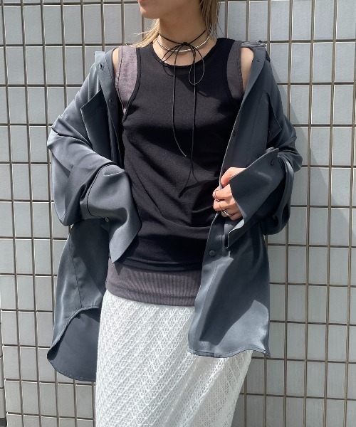 AIC.（エーアイシー）の「リブタンク/シアーアメスリタンクアンサンブル（タンクトップ・レディース・ブラウン/オフホワイト/ブラック・FREE）」の2枚目の写真