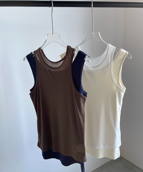 AIC.（エーアイシー）の「リブタンク/シアーアメスリタンクアンサンブル（タンクトップ・レディース・ブラウン/オフホワイト/ブラック・FREE）」の5枚目の写真