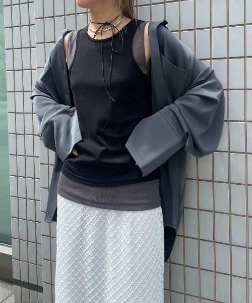 AIC.（エーアイシー）の「リブタンク/シアーアメスリタンクアンサンブル（タンクトップ・レディース・ブラウン/オフホワイト/ブラック・FREE）」の9枚目の写真