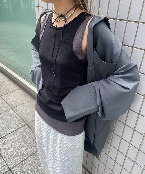 AIC.（エーアイシー）の「リブタンク/シアーアメスリタンクアンサンブル（タンクトップ・レディース・ブラウン/オフホワイト/ブラック・FREE）」の10枚目の写真