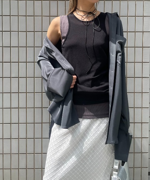 AIC.（エーアイシー）の「リブタンク/シアーアメスリタンクアンサンブル（タンクトップ・レディース・ブラウン/オフホワイト/ブラック・FREE）」の8枚目の写真