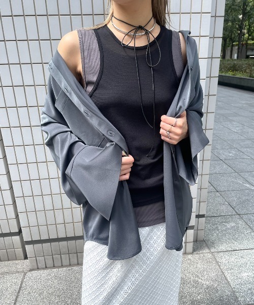 AIC.（エーアイシー）の「リブタンク/シアーアメスリタンクアンサンブル（タンクトップ・レディース・ブラウン/オフホワイト/ブラック・FREE）」の13枚目の写真