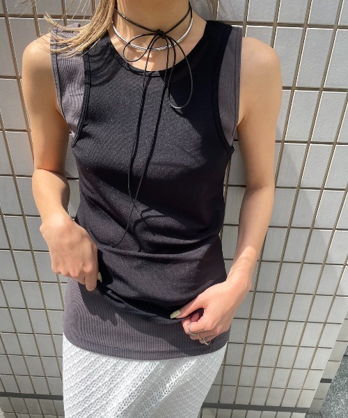 AIC.（エーアイシー）の「リブタンク/シアーアメスリタンクアンサンブル（タンクトップ・レディース・ブラウン/オフホワイト/ブラック・FREE）」の14枚目の写真