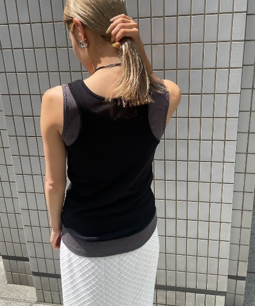 AIC.（エーアイシー）の「リブタンク/シアーアメスリタンクアンサンブル（タンクトップ・レディース・ブラウン/オフホワイト/ブラック・FREE）」の16枚目の写真