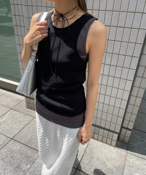 AIC.（エーアイシー）の「リブタンク/シアーアメスリタンクアンサンブル（タンクトップ・レディース・ブラウン/オフホワイト/ブラック・FREE）」の17枚目の写真