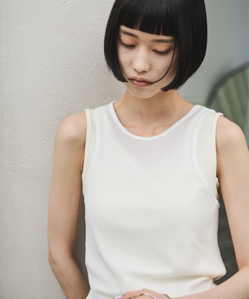 AIC.（エーアイシー）の「リブタンク/シアーアメスリタンクアンサンブル（タンクトップ・レディース・ブラウン/オフホワイト/ブラック・FREE）」の18枚目の写真