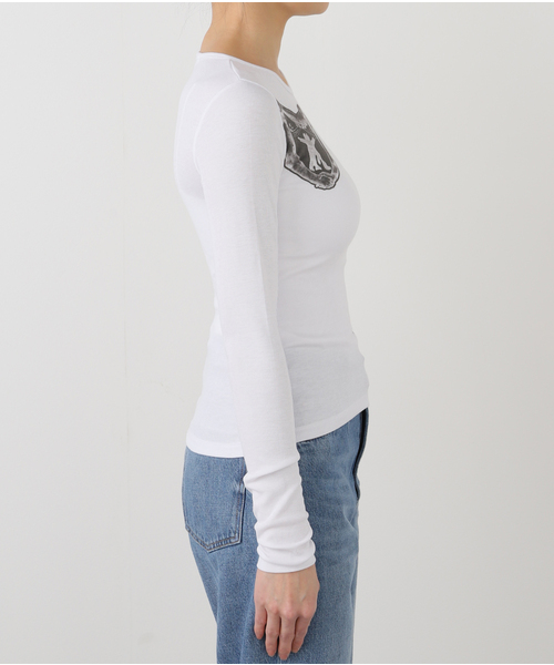 Open Yy 長袖Tシャツ 数字5 ホワイト open yy 数字5刺繍 ホワイト長袖Tシャツ