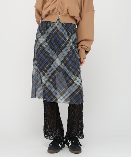 3.3 Field Trip （3.3フィールドトリップ）の「3.3 Field Trip／シアーチェックスカート（スカート・レディース・ベージュ/ネイビー・FREE）」の6枚目の写真
