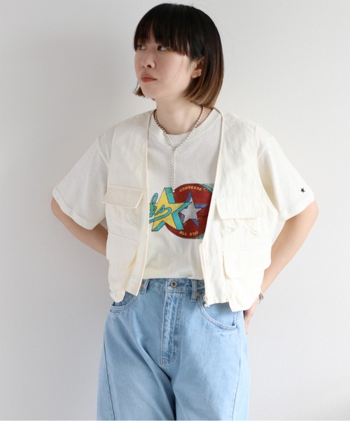 CONVERSE（コンバース）の「【CONVERSE】天竺アーカイブショートスリーブTee（Tシャツ/カットソー・レディース・オフホワイト/レッド・M）」の4枚目の写真