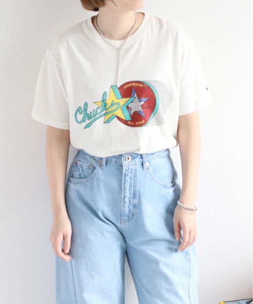 CONVERSE（コンバース）の「【CONVERSE】天竺アーカイブショートスリーブTee（Tシャツ/カットソー・レディース・オフホワイト/レッド・M）」の5枚目の写真