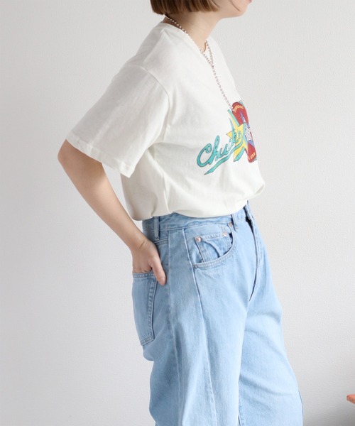 CONVERSE（コンバース）の「【CONVERSE】天竺アーカイブショートスリーブTee（Tシャツ/カットソー・レディース・オフホワイト/レッド・M）」の7枚目の写真