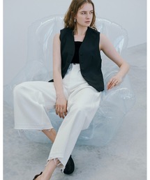 【ウォッシャブル】撥水加工カットオフワイドデニムパンツ