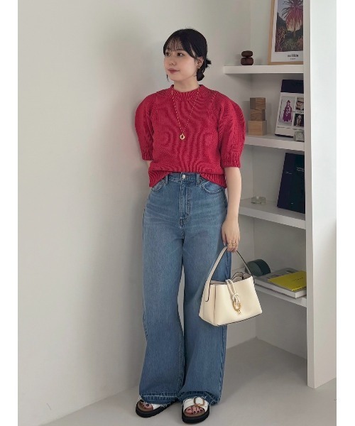 Mila Owen（ミラオーウェン）の「【ウォッシャブル】撥水加工カットオフワイドデニムパンツ（デニムパンツ・レディース・ブルー/ライトブルー/ホワイト・0/1/00）」の4枚目の写真