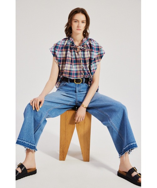 Mila Owen（ミラオーウェン）の「【ウォッシャブル】撥水加工カットオフワイドデニムパンツ（デニムパンツ・レディース・ブルー/ライトブルー/ホワイト・0/1/00）」の19枚目の写真