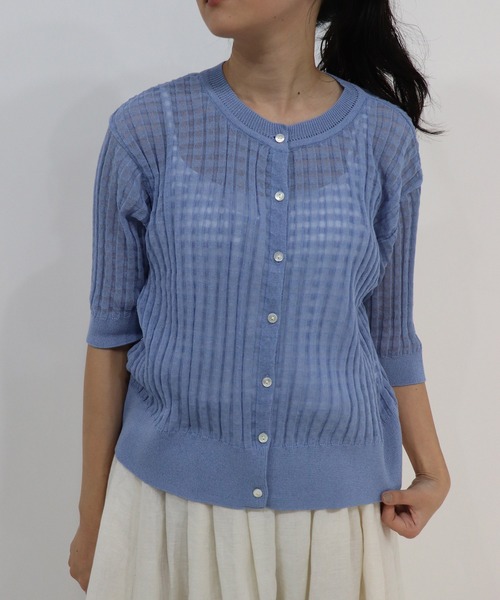 haupia（ハウピア）の「colorfulな空気のニット【カーディガン】（カーディガン/ボレロ・レディース・オフホワイト/ネイビー/ラベンダー/サックスブルー/カーキブラウン・MEDIUM）」の4枚目の写真