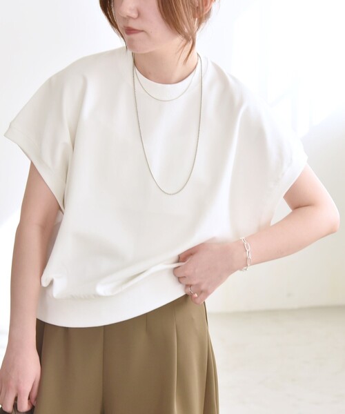 quaranciel(カランシエル)の「quaranciel:〈洗濯機可能〉ライト ポンチ コンパクト フレンチスリーブ TEE(Tシャツ/カットソー・レディース・ライトグレー/オフホワイト/カーキ・ONE SIZE)」の22枚目の写真